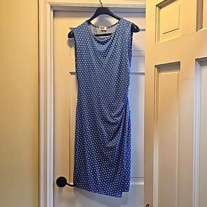 Verse Saskia knit wrap blue diamond print dress